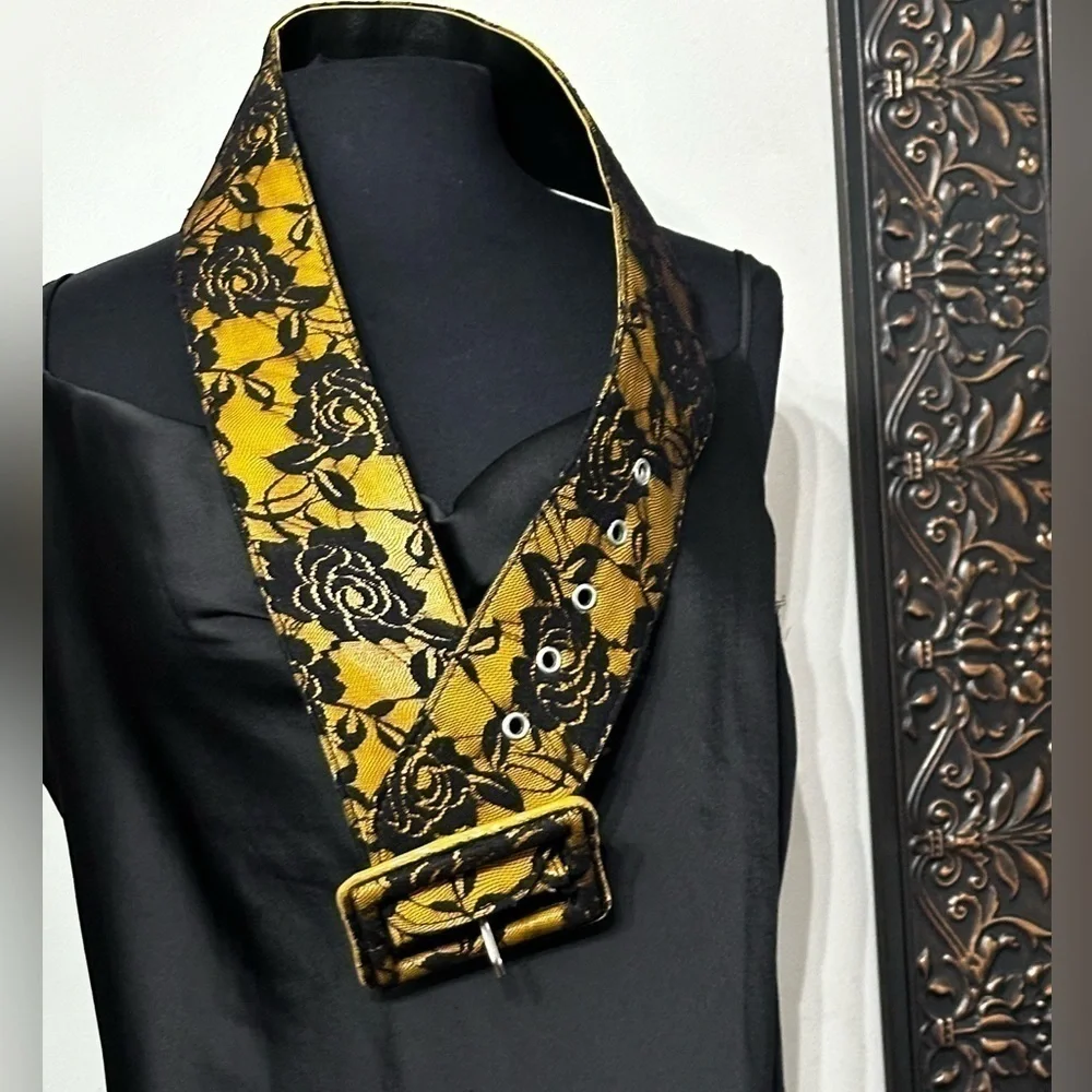 Artisan Belt Fabric Gold & Black Floral Lace Wide Faux Leather Boudoir 34